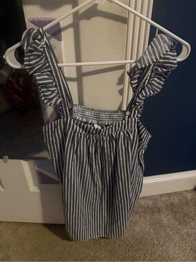 Old Navy Blue and White Striped Ruffle Tank